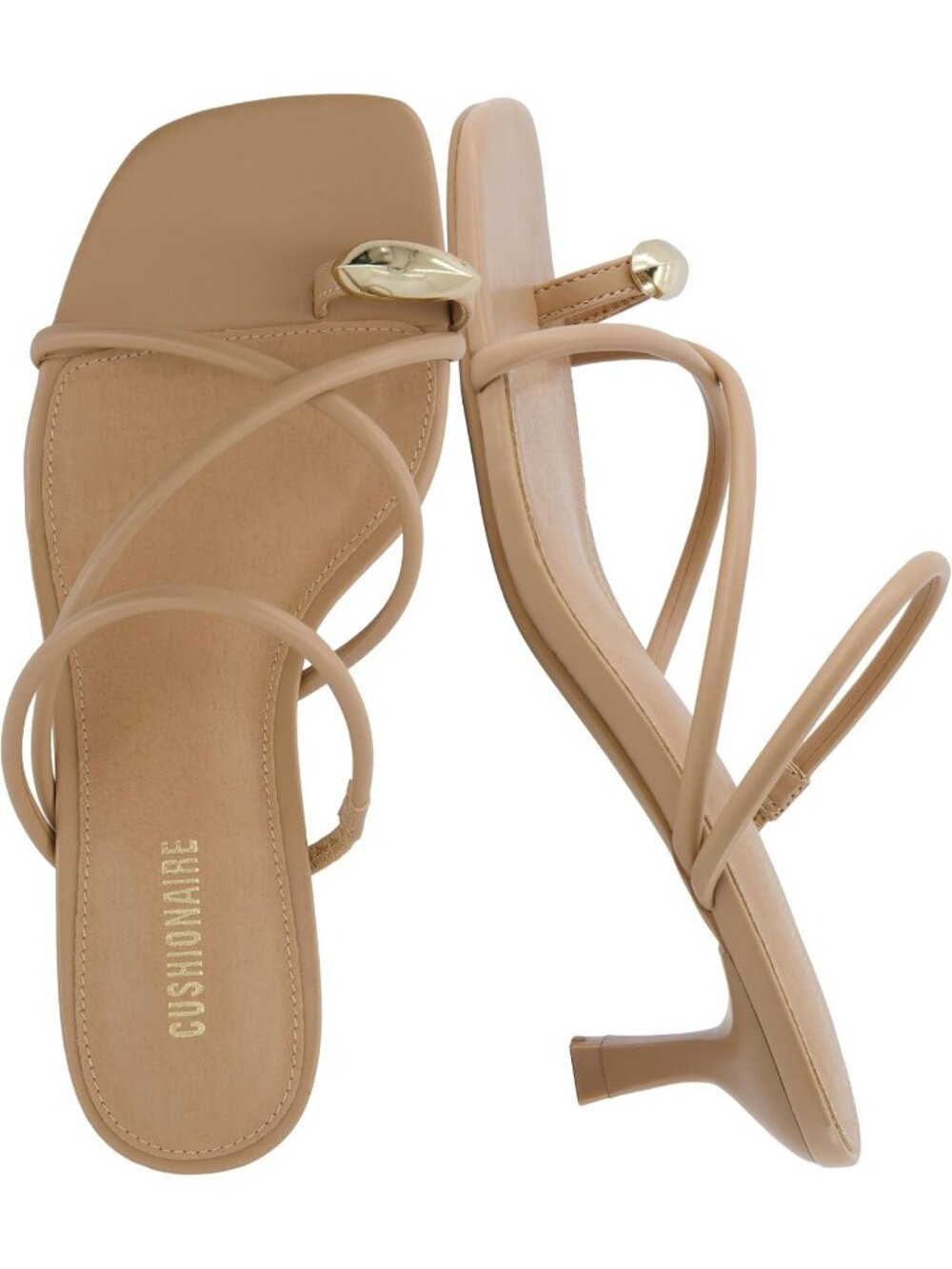 Women's Tan Maui Strappy Sandals with Kitten Heels Vegan Leather Slip On Sandals